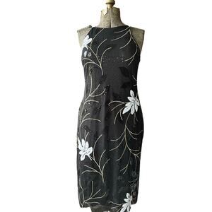 Belle Badgley Mischka Dress Gown Size 14 Black Sequin Wedding Formal Cocktail